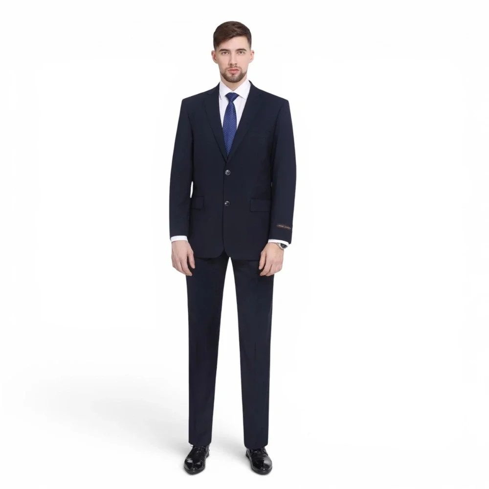 P&L Mens Navy Blue 2-Piece Suit 38L 32W Superior 150s High-Tech Fabric PL172603